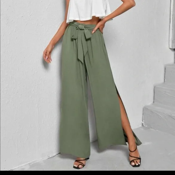 “The go to outfit” crop cami top and belted split thigh pants - Picture 5 of 7